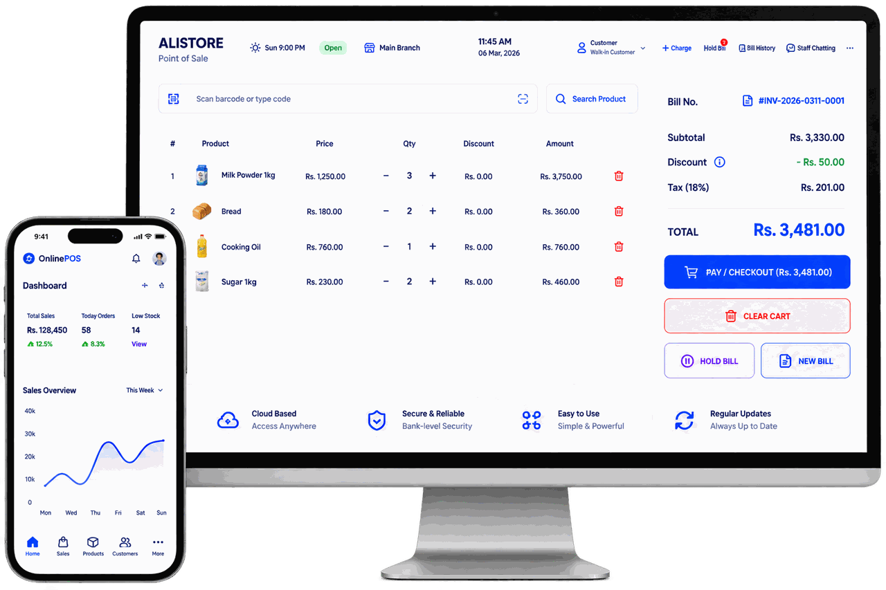 onlinePOS running in a shop