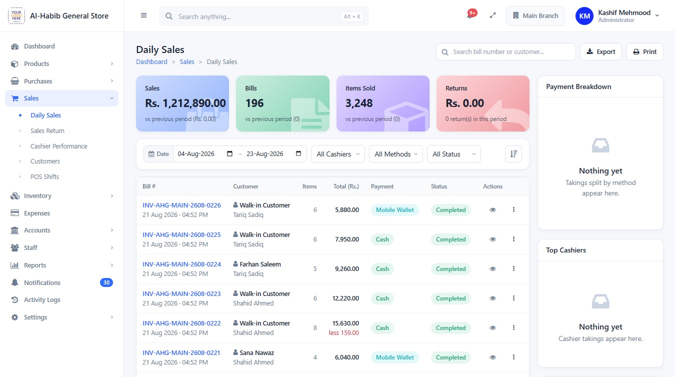 Every khata, settled and searchable in onlinePOS